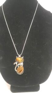 Natural Tiger Eye Jasper Gemstone Cat 24" Necklace