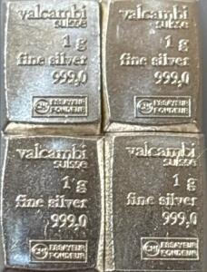 (4) Valcambi Suisse 1G 999.0 Fine Silver Bars