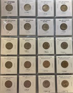 (14) Old Jefferson Nickels 1940-1957, (6) Brilliant Uncirculated Jefferson Nickel 1964-1987