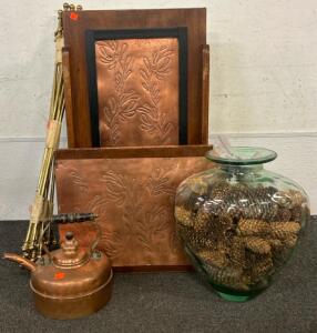 Vintage Home Set Including (1) Tea Pot, (1) Vase Filled With Pinecones, And More