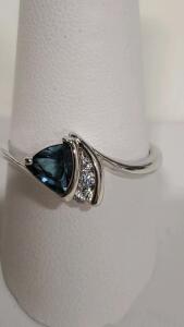 Faceted Trillon Cut Aquamarine Ring Size 10