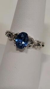 Oval Faceted Blue Sapphire .925 Ring Size 8