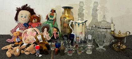 Vintage Glassware, Shotglasses, Dolls & Stuffed Animals