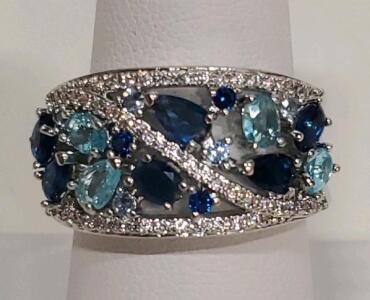 Blue Sapphire and Aquamarine Ring Size 8