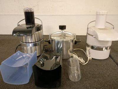 Kitchen Appliances (1) TriStar Juicer (1) Chicken Buckets (1) Jack La Lannes Power Juicer (2) Plastic Containers (1) Measuring Cup