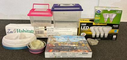 Reptile Enclosure Supplies Including Zen Habitat Mat, LED Lights, And More