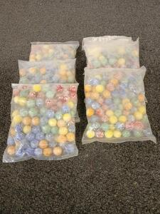 (6) Bags Of Antique Marbles Including Yellow, Blue, And Green