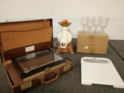 Champion Juicer Tested and Runs (12) Set Shatter Proof Goblet Set Kitchen Accessories with Conversion Table and Leather Locking Case