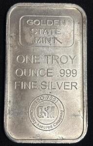 Golden State Mint Troy 1oz .999 Fine Silver Bar