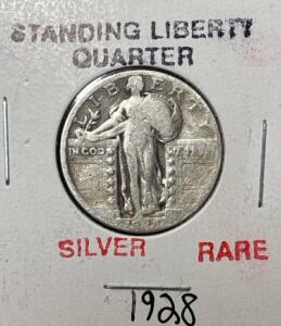 RARE 1928 Standing Library Silver Quarter