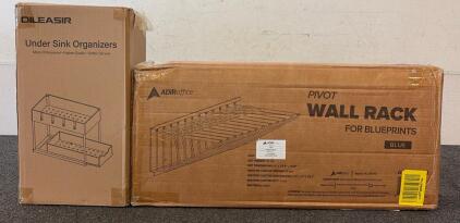 BRAND NEW PRODUCTS!! (1) Adir Wall Mount Blueprint Rack And (1) DILEASIR 2 Pack Under Sink Organizers and Storage Bathroom!!