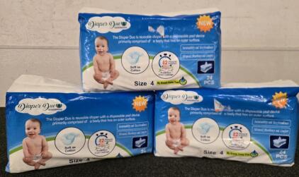 (3)Diaper Duo Reusable Diapers, Size 4, 24 Pieces, 4-Layer Absorption