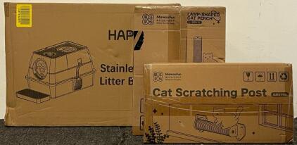 Stainless Steel Cat Litter Box & (2) Wall Mount Cat Scratching Posts