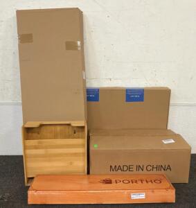BRAND NEW PRODUCTS!! (1) Bamboo Paper Plate Holder, (3) Sets Of Wall Artwork, And (1) Winechime