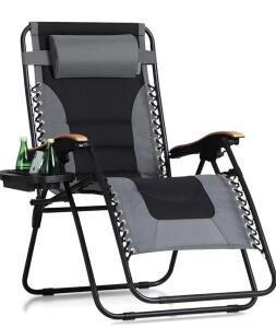 PHI VILLA XXL Oversized Padded Zero Gravity Chair, Foldable Patio Recliner, 30" Wide Seat Anti Gravity Lounger with Cup Holder, Support 400 LBS
