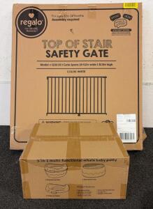 (1) Regalo Safety top of Stairway & Bottom Extra Wide Baby Gate And (1) 3-In-1 Multi-Functional Whale Baby Potty!!
