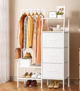 Swtymki Dresser with Hanging Rack And 3 Fabric Drawers