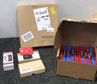 (1) Battery Mate Battery Tester (1) GPS Tracker (1) 8” Planter (1) Box Of (240) Bic Brand Pens