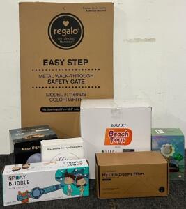 Children&rsquo;s Goods Including Regalo Easy Step Baby Gate, Beach Toys, Moon Night Light & More