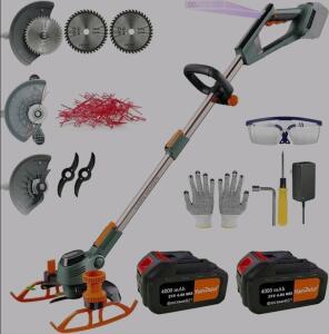 Yuewxter String Trimmer Cordless, 4-in-1 Grass Trimmer/Wheel Edger/Mini-Mower/Brush Cutter, with 2 x Saw Blades, 2 x Metal Blades, 20x Grass Cutting line