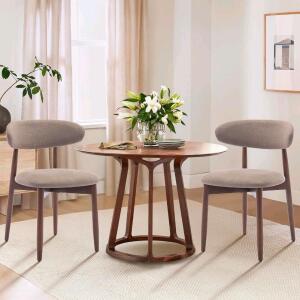 COLAMY Wooden Dining Chairs Set of 2, Modern Fabric Upholstered, "Camel" Color