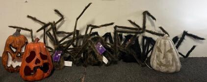 Halloween Decor Including (2) 90&rdquo; Spiders & 50&rdquo; Spider, & (3) Light Up Pumpkins