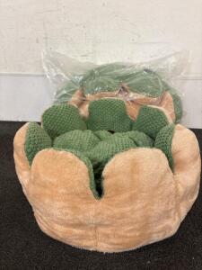 (3) Tan And Green Flower Shaped Dog Bed Small