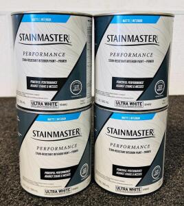 (4) Cans (31 FL OZ.) Stainmaster Matte Stain-Resistant Interior Paint+Primer In Ultra White
