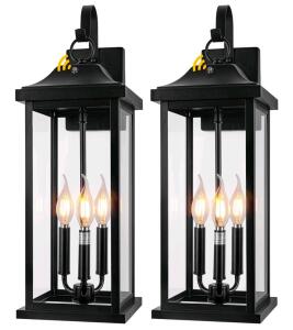Dusk to Dawn Lanterns, 2-Pack, Extra Large, IP65 Waterproof, Photocell Sensor, Exterior Lighting Fixtures, Outdoor Lanterns, E12