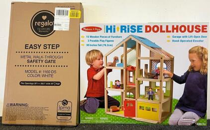Melissa & Doug Wooden Hi Rise Dollhouse & Regalo Easy Step Baby Gate (White)