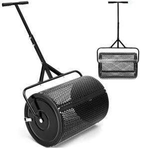 36&rdquo; Compost Spreader, Peat Moss Spreader, Manure Roller W/ Adjustable T Shaped Handle, ​Lightweight Metal Mesh for Lawn Garden Spreading Manure Topsoil (Black)
