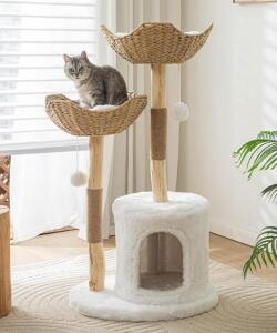 46&rdquo; Modern Wood Luxury Cat Condo Tree (White)