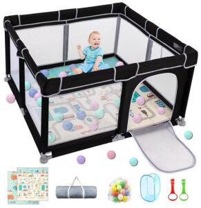 Pusega Baby Play Pen W/ Toys & Accessories (Grey)