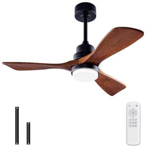 Bojue 42&rdquo; Black & Wood Ceiling Fan W/ Light