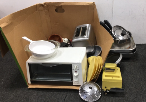 Various Kitchenware, Pans, Toaster, Toaster Oven