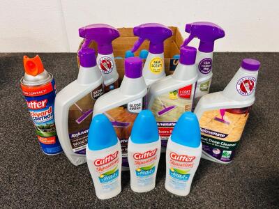 Box Of Cleaning And Outdoor Essentials: Floor Cleaners/ Protectors and Mosquito Repellent