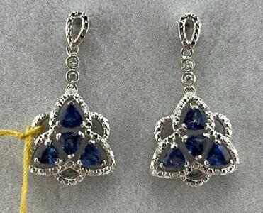 Tanzanite Zoisite & Diamond Drop Earrings, 925 Sterling Silver, 1.81 ctw
