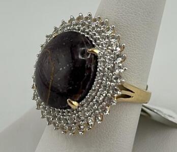 Star Ruby & White Sapphire Ring, 28.45ct Ruby, 3.47ctw Sapphire, 925 Silver/14k Gold, AIG Certified