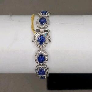 Sterling Silver Tanzanite Diamond Bracelet, 17.78 Carats, Serial KJJ-6787B/S
