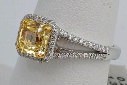Radiant Yellow Sapphire & Diamond Ring, 18K White Gold & Platinum, 1.59 Ct