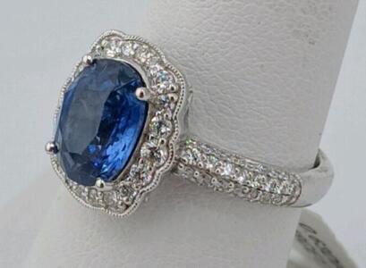 Platinum Ring with 2.48ct Sri Lanka Sapphire and 0.63ctw Diamonds