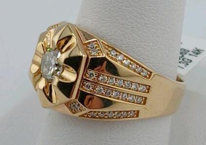 GIA-Certified 14K Yellow Gold Men's Ring, 0.62 Carat Diamond, SI2 Clarity