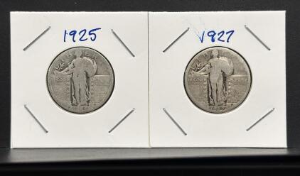 1925 & 1927 Standing Liberty Quarters, 90% Silver, United States Mint