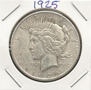 1925 Peace Dollar Coin, Philadelphia Mint, 90% Silver