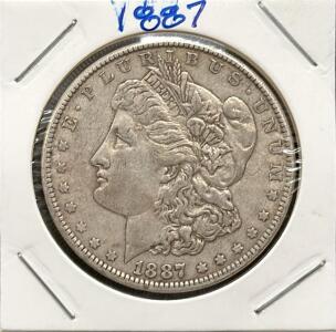1887 Morgan Silver Dollar Coin, Philadelphia Mint, 90% Silver