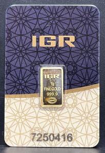 IGR 1g Gold Bar, 999.9 Fineness, Assay Certificate, Serial No. 7250416