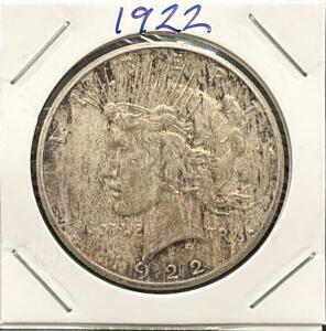 1922 United States Peace Dollar Coin, Silver Composition, Anthony de Francisci Design