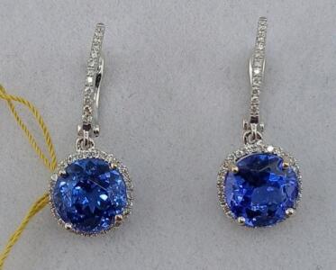 Tanzanite & Diamond Drop Earrings, 18KT Gold, 4.62 cts Tanzanite, AIGL Certified
