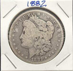 1882 Morgan Silver Dollar, United States, One Dollar, No Mint Mark Visible