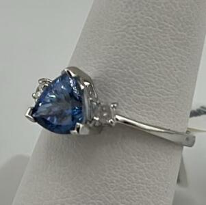 Tanzanite Zoisite Trillion Ring, 925 Sterling Silver, Natural Diamonds